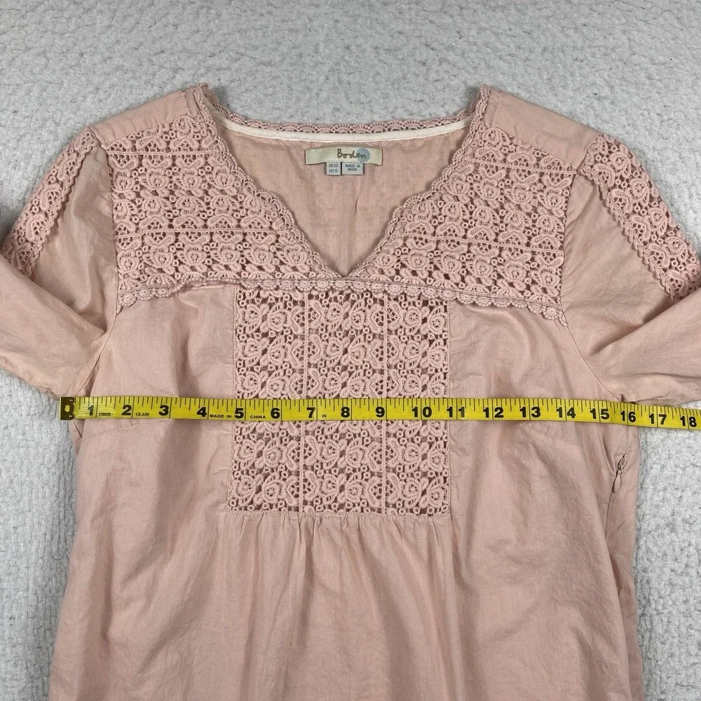 Boden Shirt Womens 6 Light Pink V Neck 3/4 Sleeve Tunic Top Cochet Casual Travel